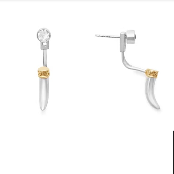 ALEX AND ANI Horn + Crystal Drop Earrings, 925 Sterling Silver New In Sealed Bag - Picture 1 of 3